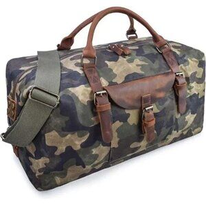 Genuine Leather Canvas Oversized Travel Duffel Bag Waterproof Carry On CAMO NEW